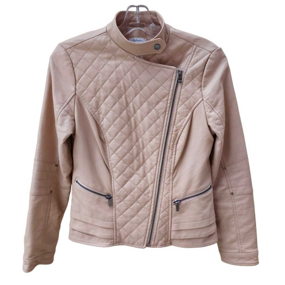 Reitmans Neutral Blush Pink Quilted Faux Leather Moto Baddie Biker Jacket XS
